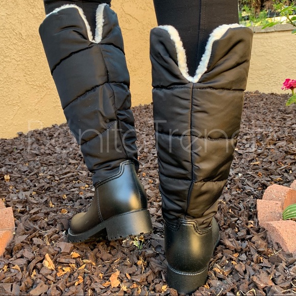 Black Nylon and PVC Sherpa Rain Boots - Picture 4 of 6